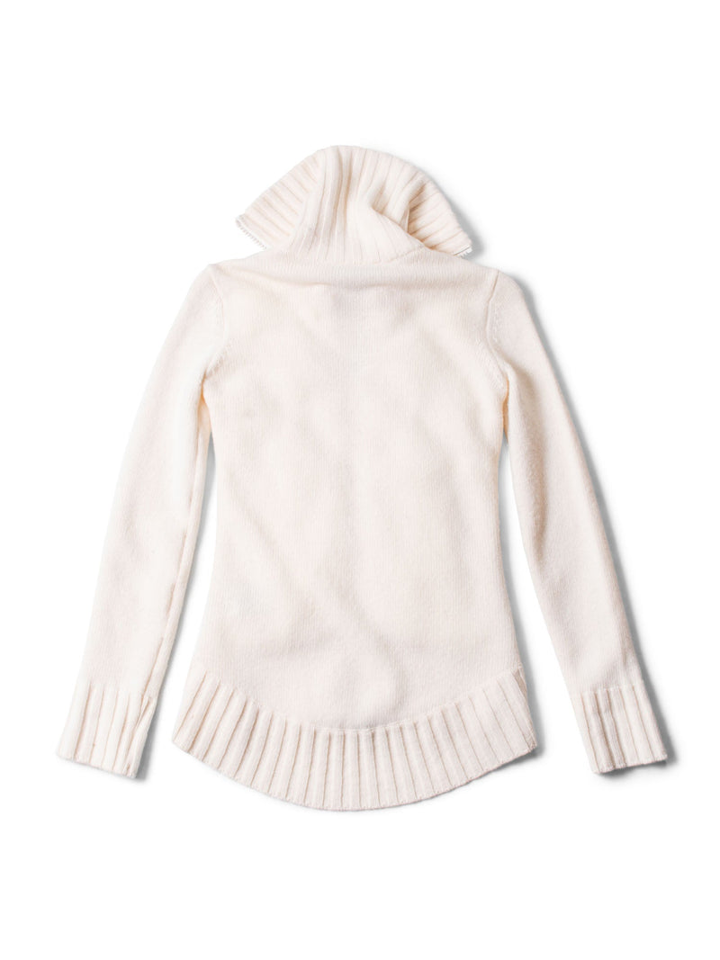 Moncler Logo Quilted Down Wool Zippered Asymmetrical Sweater Jacket Ivory-designer resale