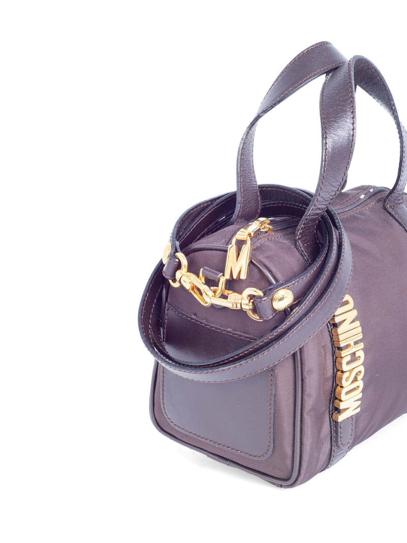 Moschino Logo Mini Boston Messenger Bag Brown Gold-designer resale