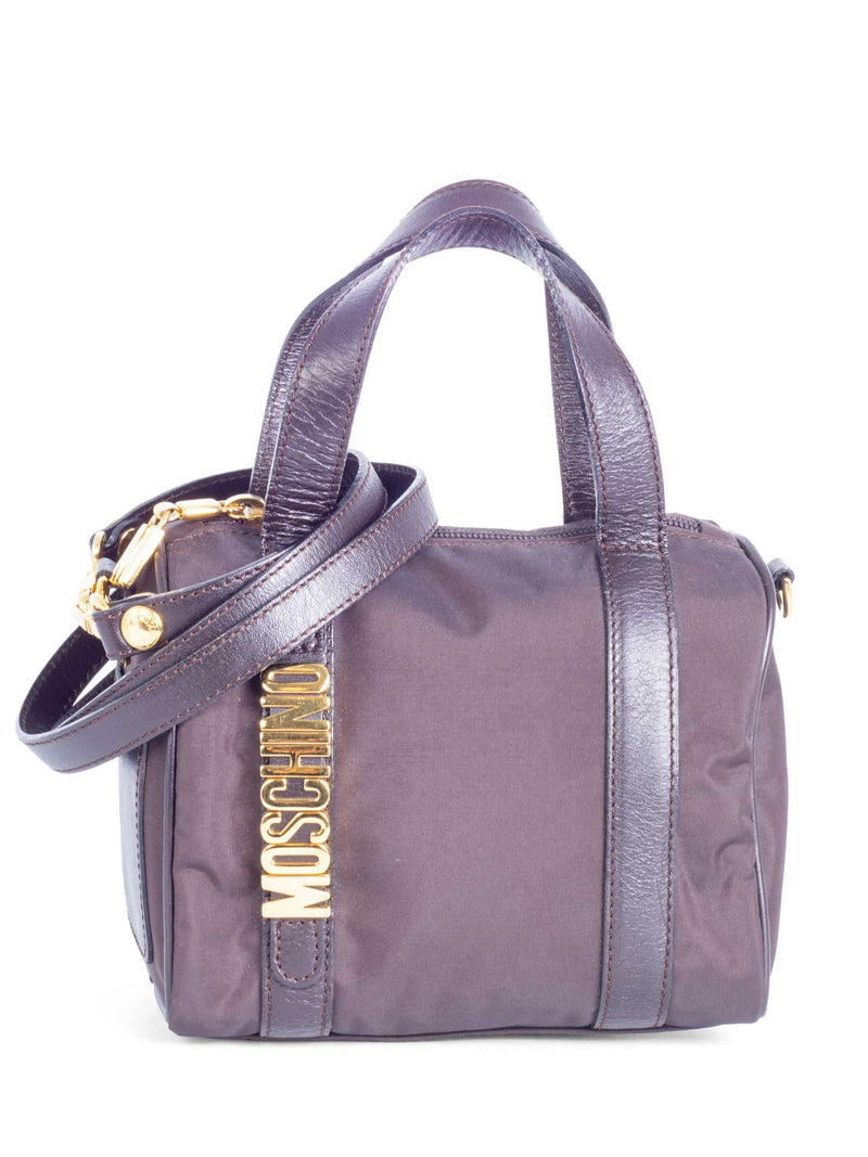 Moschino Logo Mini Boston Messenger Bag Brown Gold-designer resale