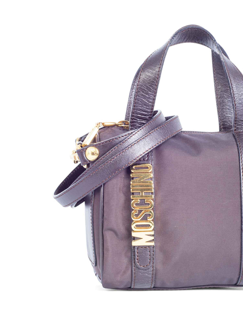 Moschino Logo Mini Boston Messenger Bag Brown Gold-designer resale