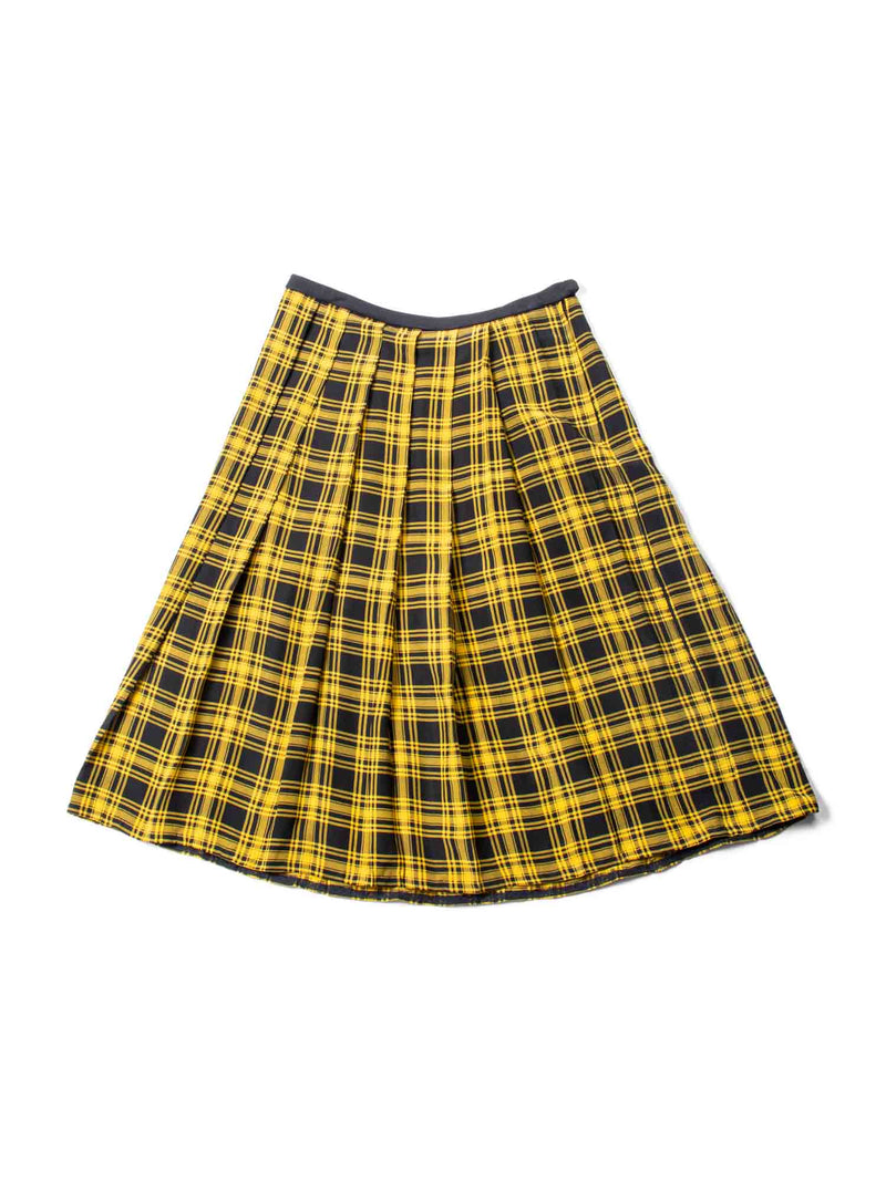 Oscar De la Renta Vintage Plaid Pleated Silk Skirt Yellow Black-designer resale