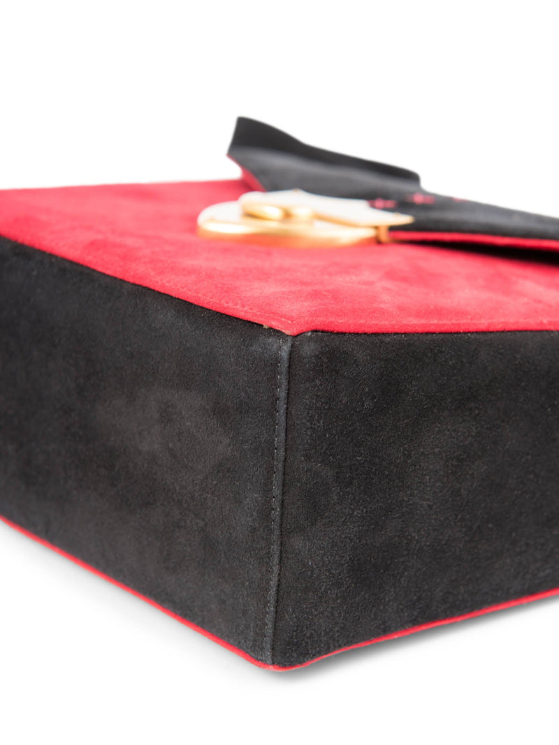 Paloma Picasso Vintage Suede Logo Stitched Shield Clasp Messenger Bag Red Black-designer resale