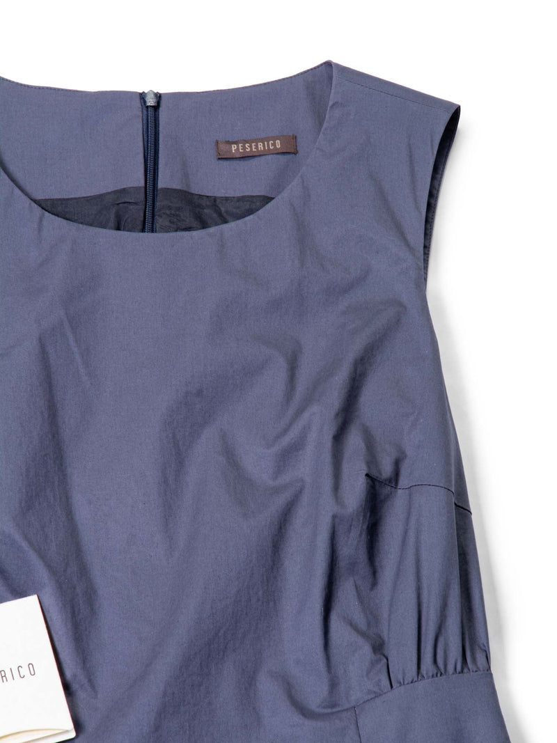 Peserico Layered Asymmetrical Sleeveless Dress Navy White-designer resale