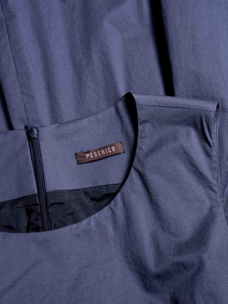 Peserico Layered Asymmetrical Sleeveless Dress Navy White-designer resale