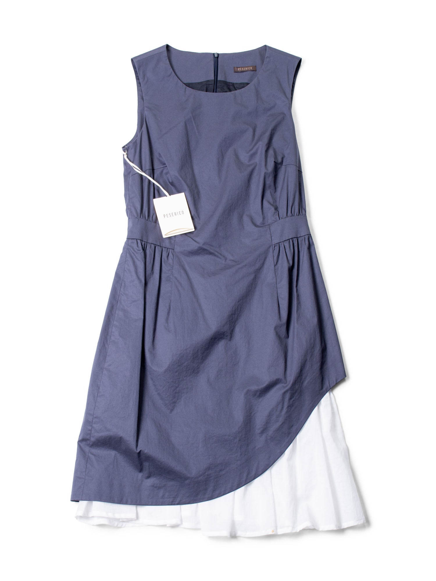 Peserico Layered Asymmetrical Sleeveless Dress Navy White-designer resale