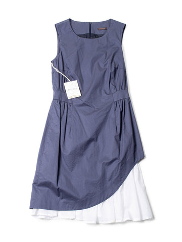 Peserico Layered Asymmetrical Sleeveless Dress Navy White-designer resale