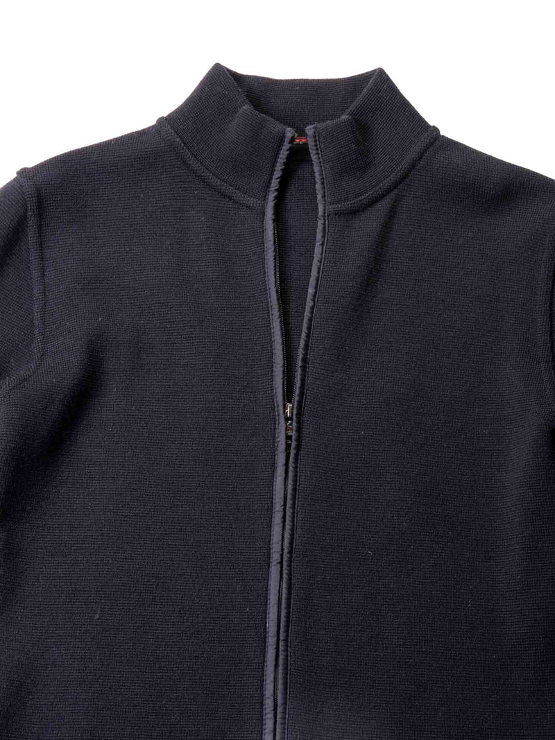 Prada Knitted Wool Zippered Cardigan Black-designer resale