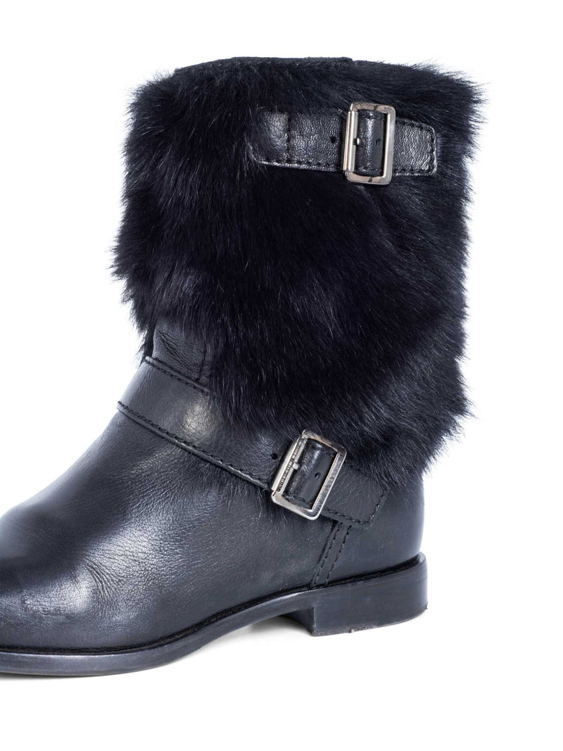 Prada Leather Fur Biker Boots Black-designer resale