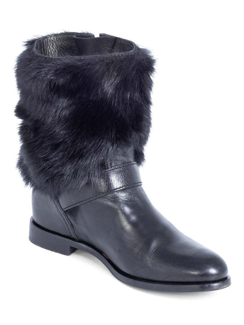 Prada Leather Fur Biker Boots Black-designer resale