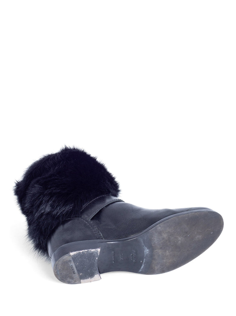 Prada Leather Fur Biker Boots Black-designer resale