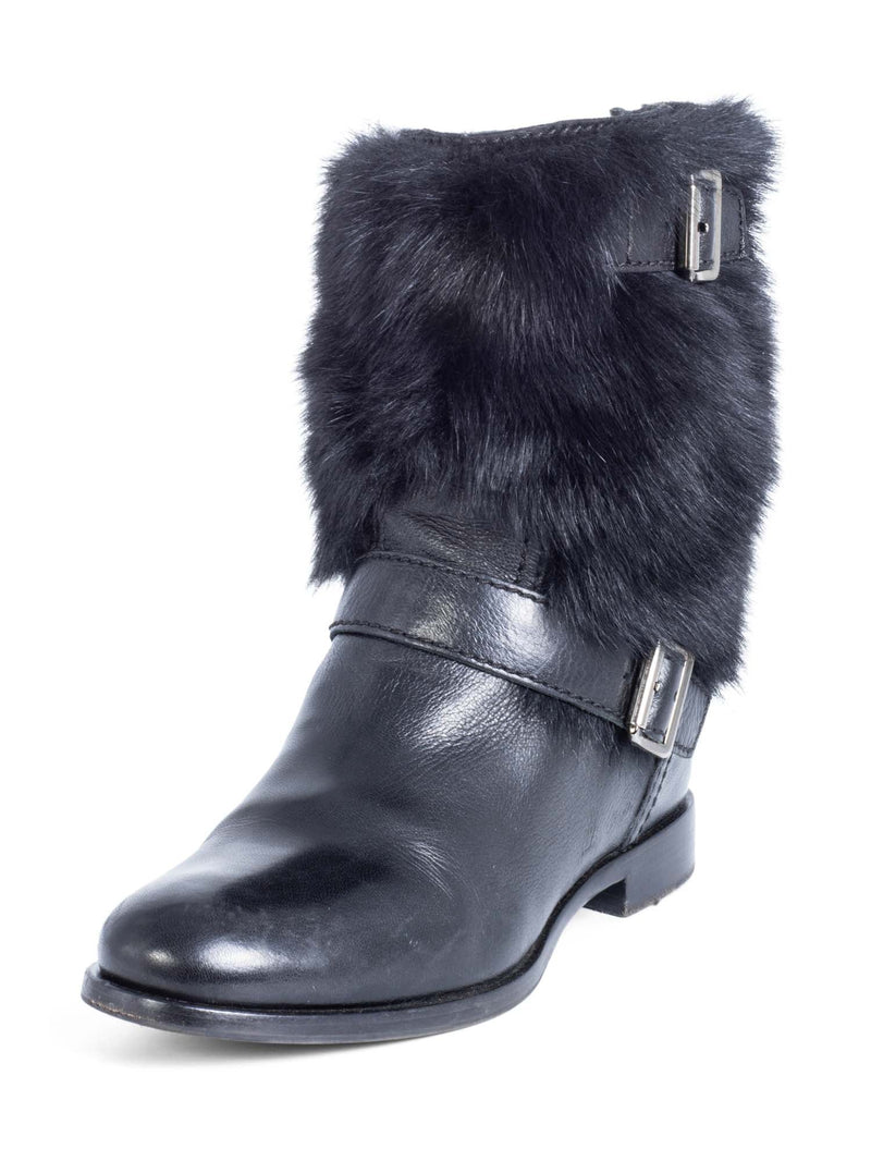 Prada Leather Fur Biker Boots Black-designer resale