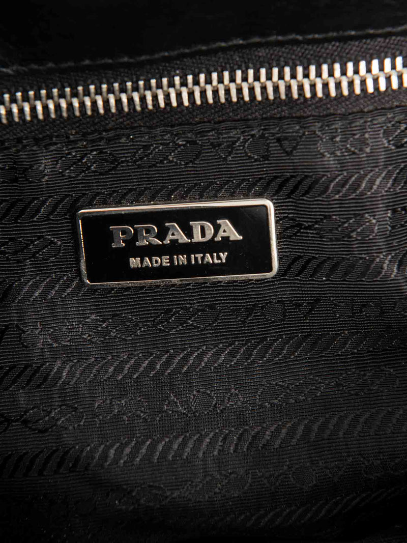 Prada Leather Logo Leather Flap Belt Bag Black Silver-designer resale