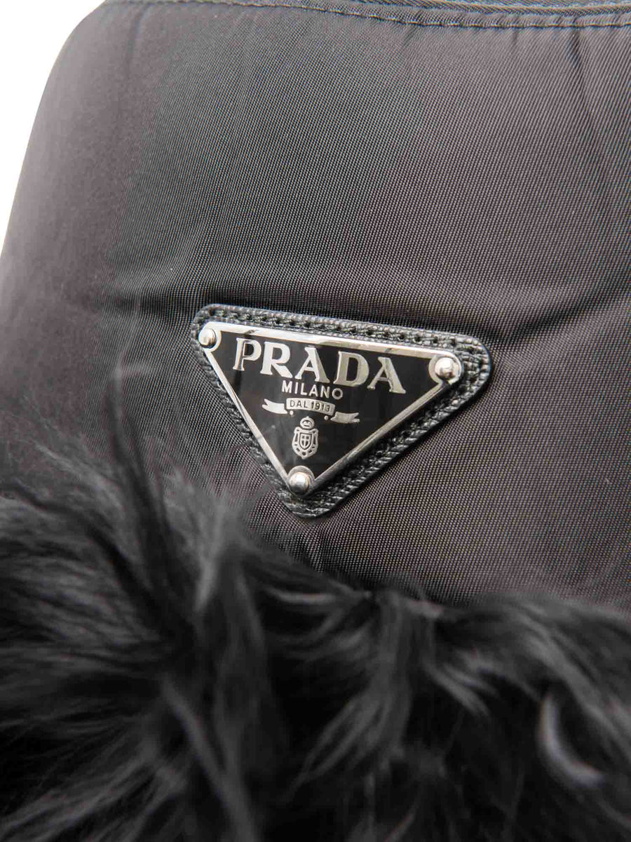 Prada Logo Nylon Fur Lined Bucket Hat Black display picture 1