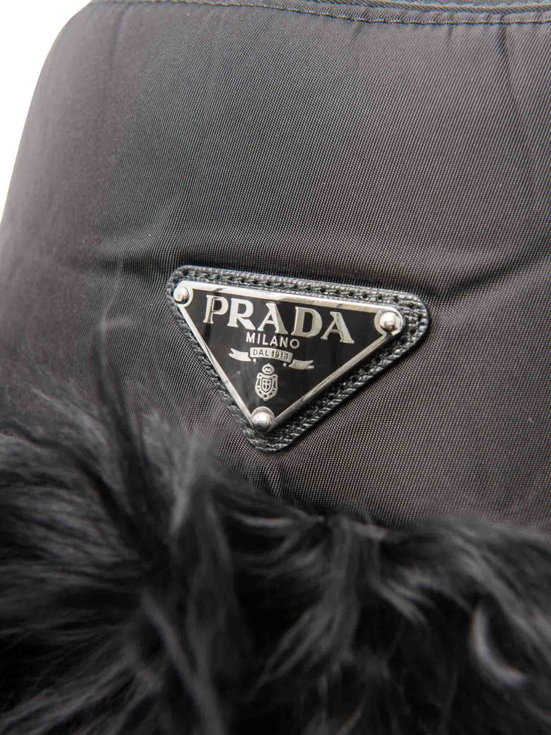 Prada Logo Nylon Fur Lined Bucket Hat Black-designer resale