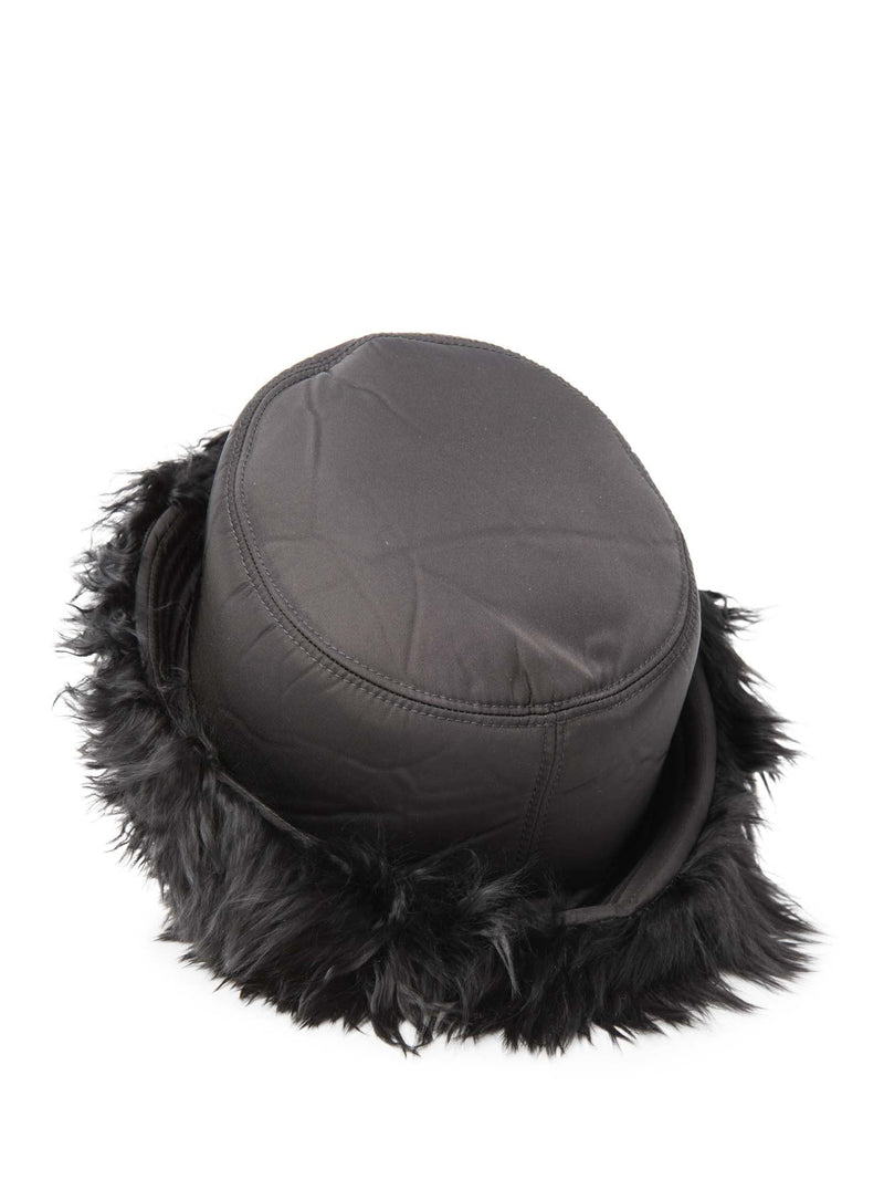 Prada Logo Nylon Fur Lined Bucket Hat Black-designer resale