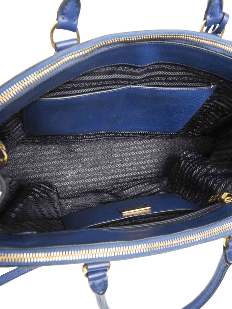 Prada Logo Saffiano Leather Double Zip Shopper Bag Royal Blue-designer resale