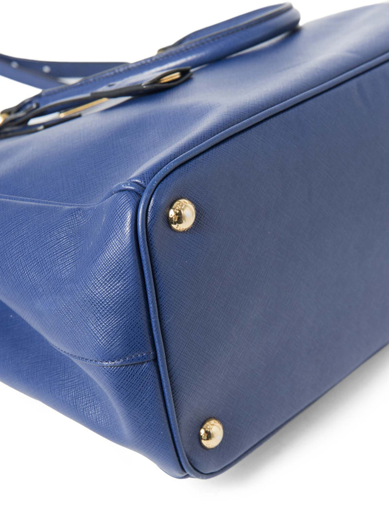 Prada Logo Saffiano Leather Double Zip Shopper Bag Royal Blue-designer resale