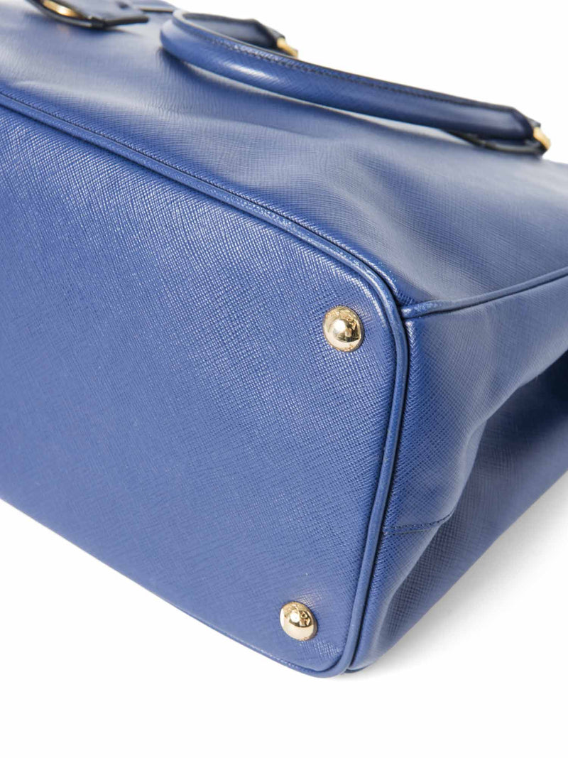 Prada Logo Saffiano Leather Double Zip Shopper Bag Royal Blue-designer resale