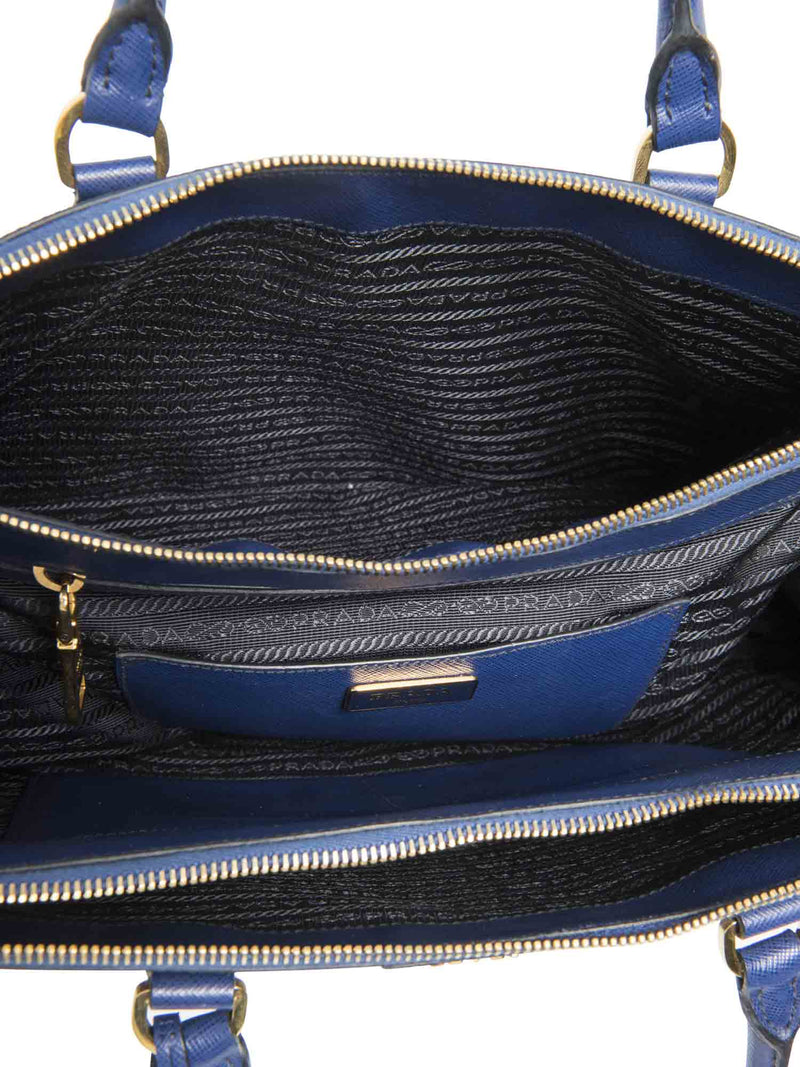 Prada Logo Saffiano Leather Double Zip Shopper Bag Royal Blue-designer resale