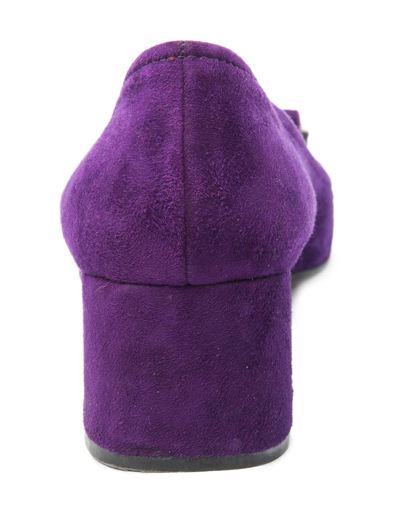Prada Logo Suede Buckled Tassel Block Heels Purple-designer resale