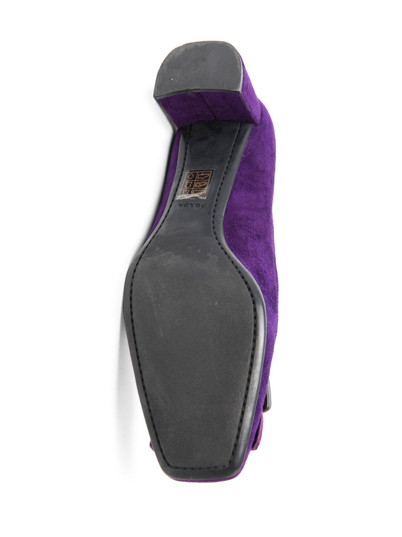 Prada Logo Suede Buckled Tassel Block Heels Purple-designer resale