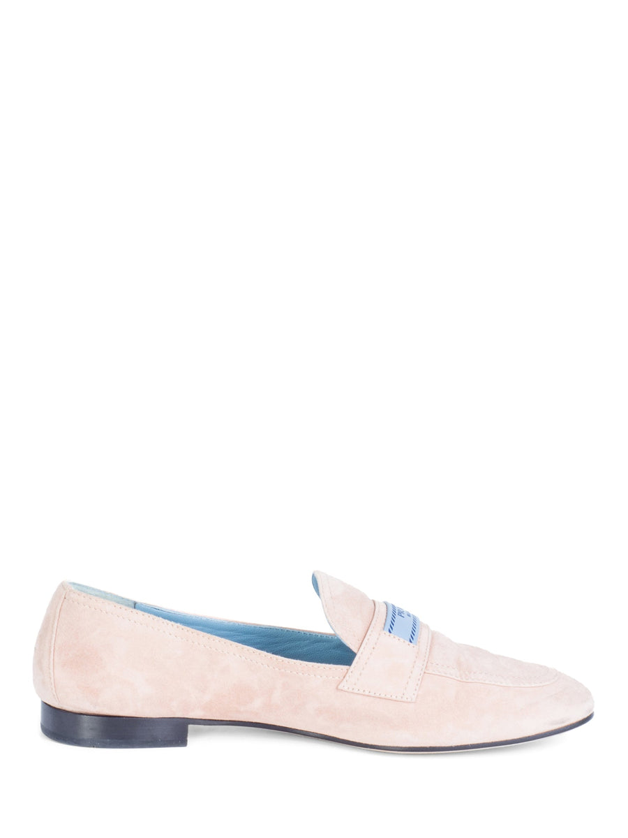 Prada Logo Suede Loafers Blush Pink
