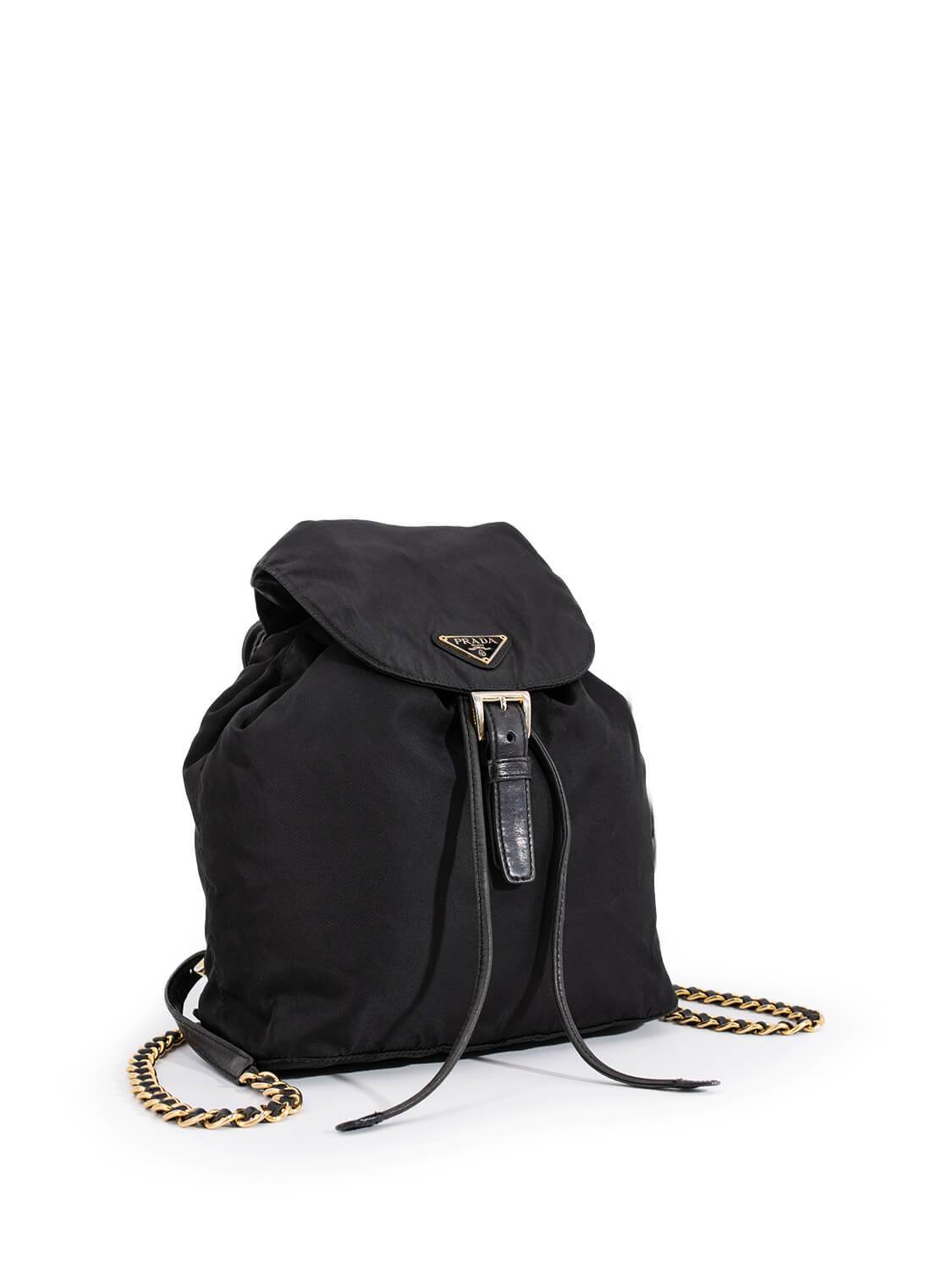 Prada Logo Tessuto Vela Chain Mini Backpack Black