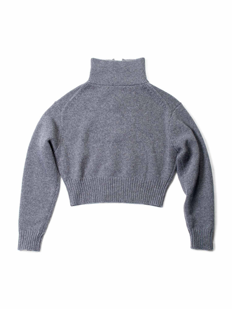 Ralph Lauren Chunky Wool Knit Oversized Cropped Turtle Neck Sweater Grey-designer resale