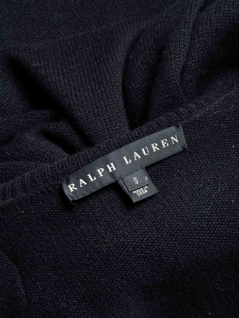 Ralph Lauren Leather Cashmere Knitted Turtle Neck Midi Dress Black-designer resale