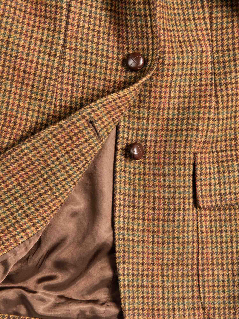 Ralph Lauren Vintage Houndstooth Tweed Suede Buttoned Rider Jacket Brown-designer resale