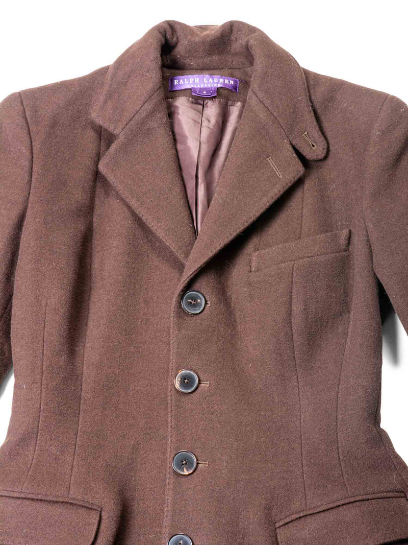 Ralph Lauren Wool Fitted Buttoned Coat Brown-designer resale