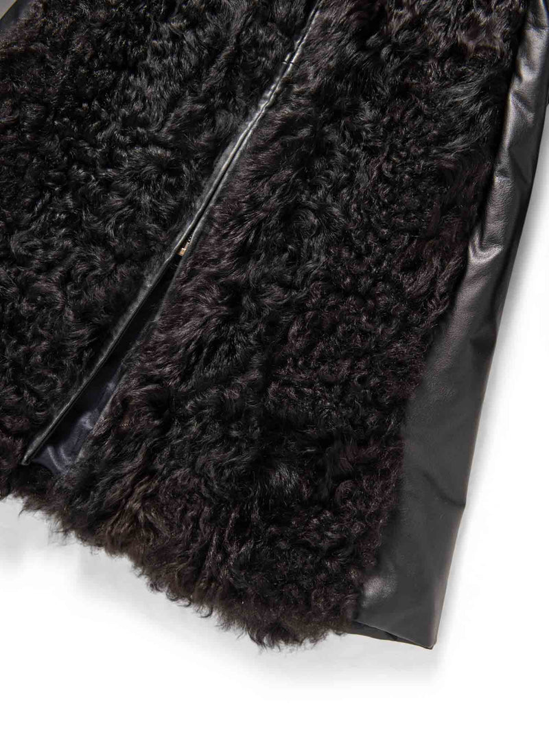 Saks Fifth Avenue Lamb Fur Leather Coat Black-designer resale