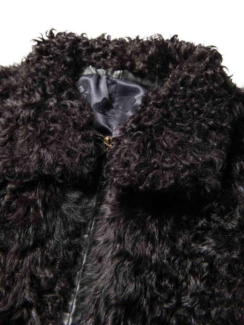Saks Fifth Avenue Lamb Fur Leather Coat Black-designer resale