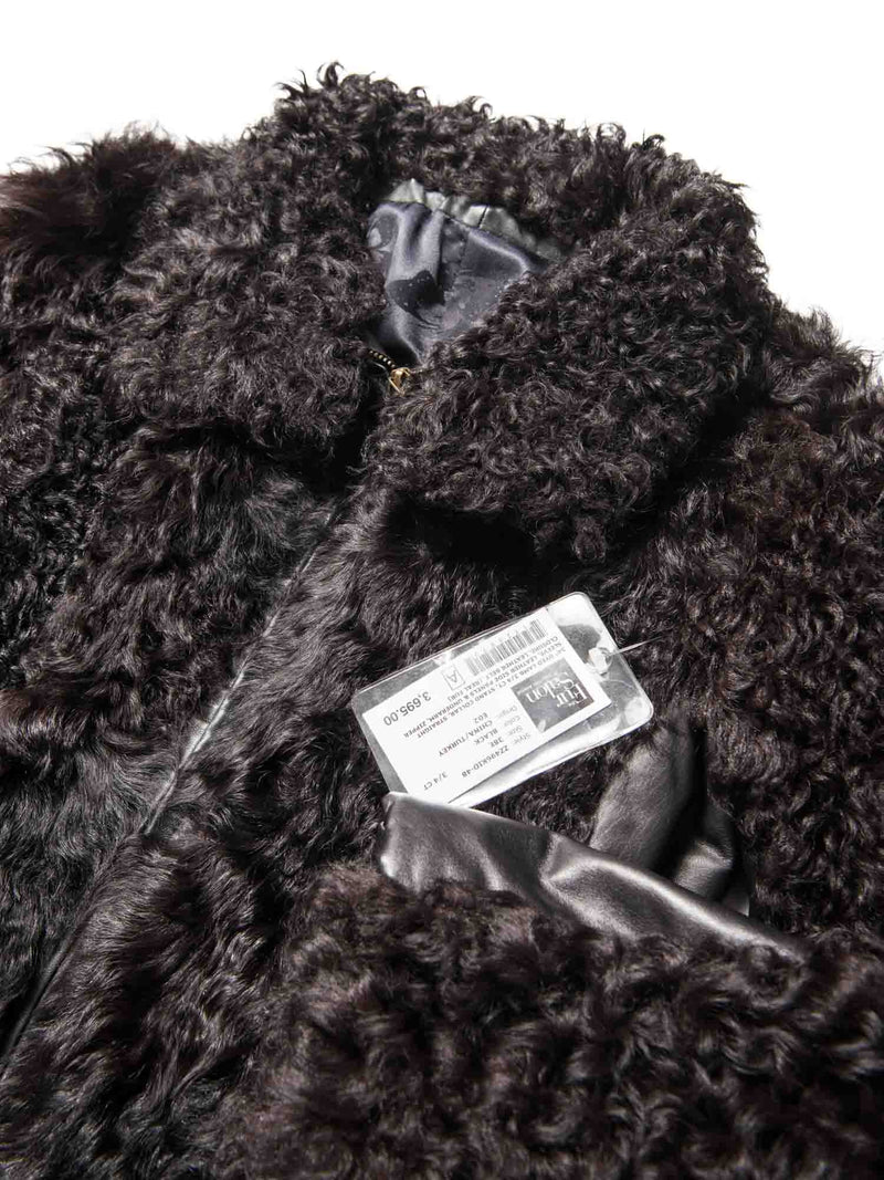 Saks Fifth Avenue Lamb Fur Leather Coat Black-designer resale