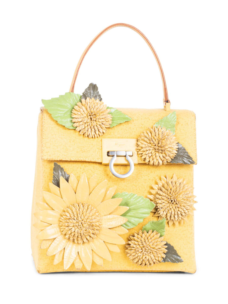 Salvatore Ferragamo Ganchini Leather Applique Top Handle Bag Yellow-designer resale