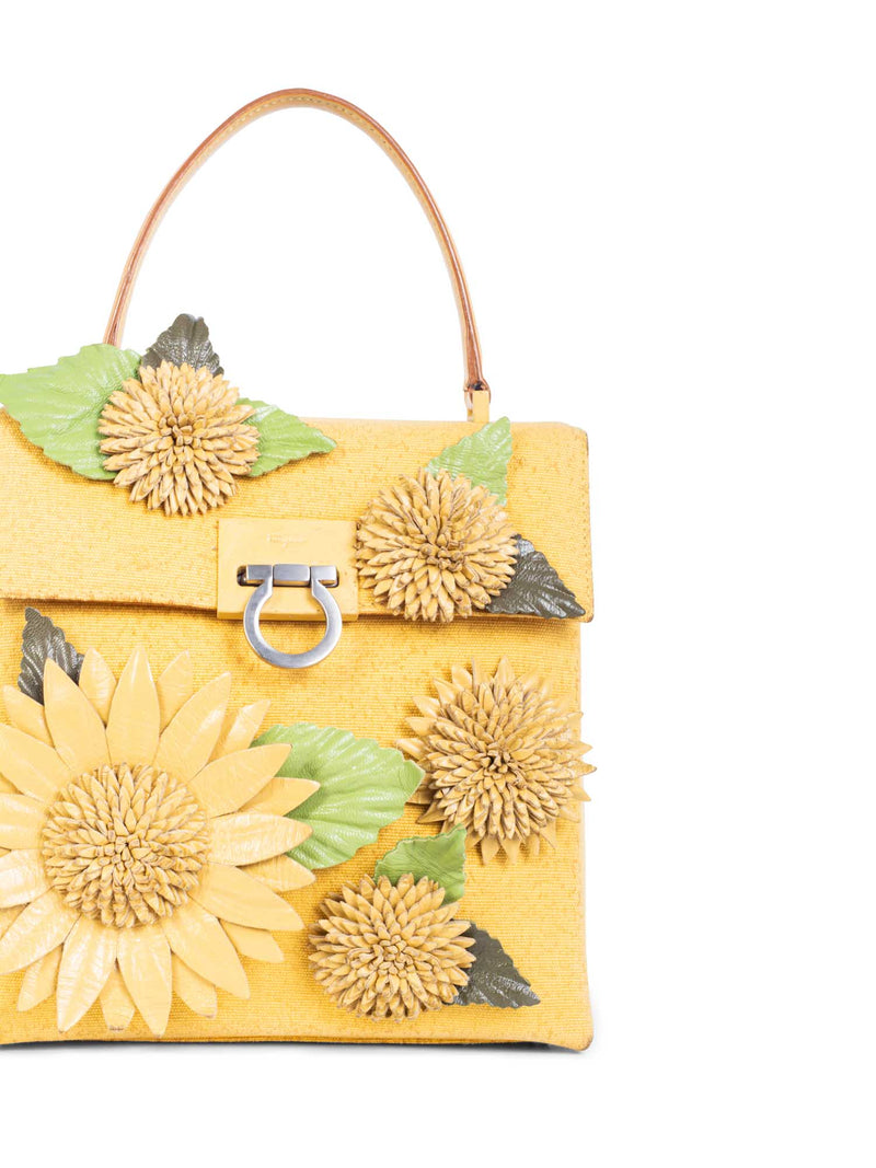 Salvatore Ferragamo Ganchini Leather Applique Top Handle Bag Yellow-designer resale