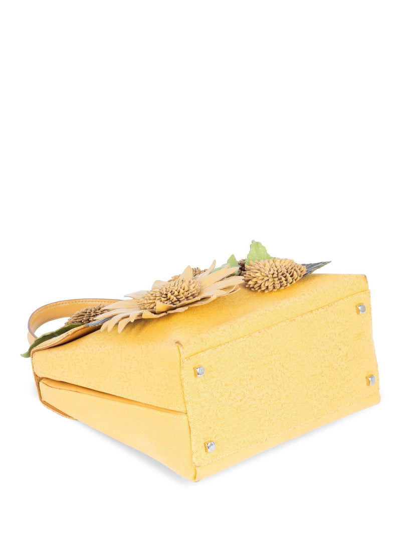 Salvatore Ferragamo Ganchini Leather Applique Top Handle Bag Yellow-designer resale