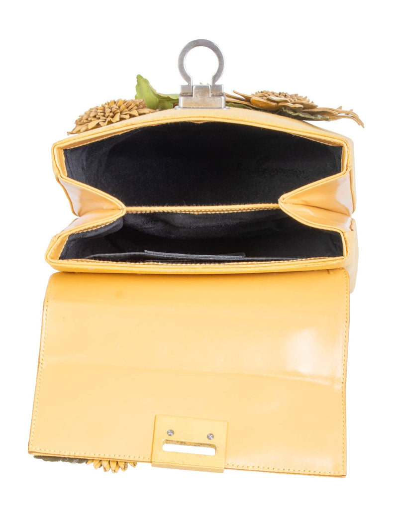 Salvatore Ferragamo Ganchini Leather Applique Top Handle Bag Yellow-designer resale