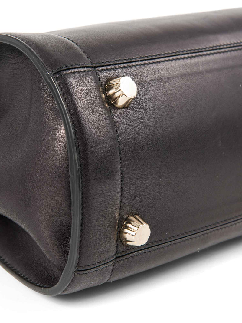 Salvatore Ferragamo Leather Ganchini Buckle Top Handle Flap Bag Black-designer resale