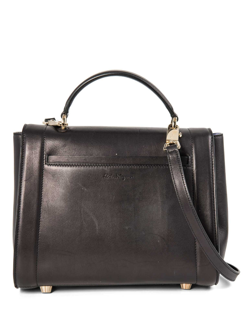 Salvatore Ferragamo Leather Ganchini Buckle Top Handle Flap Bag Black-designer resale