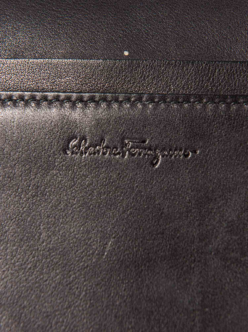 Salvatore Ferragamo Leather Ganchini Buckle Top Handle Flap Bag Black-designer resale