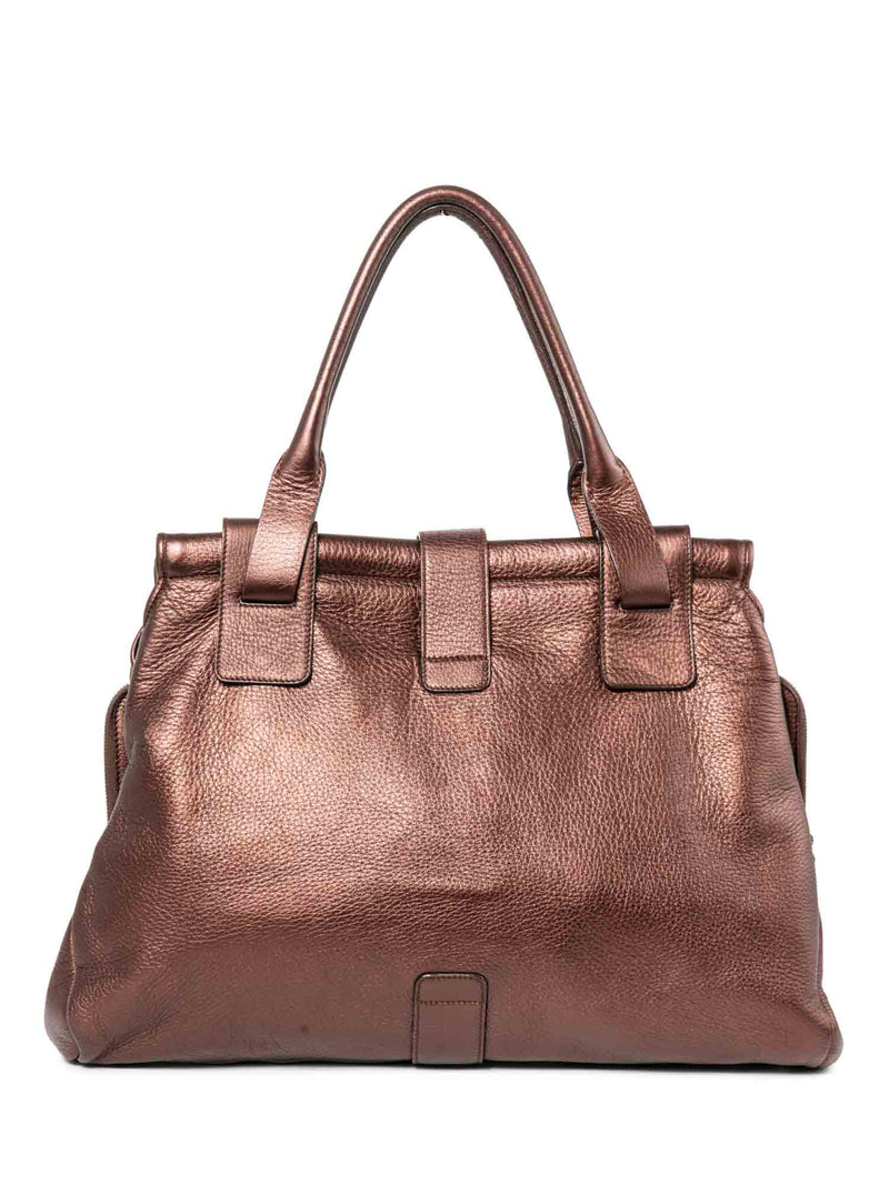 Salvatore Ferragamo Leather Ganchini Top Handle Bag Shiny Burgundy-designer resale