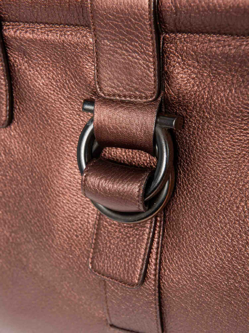 Salvatore Ferragamo Leather Ganchini Top Handle Bag Shiny Burgundy-designer resale