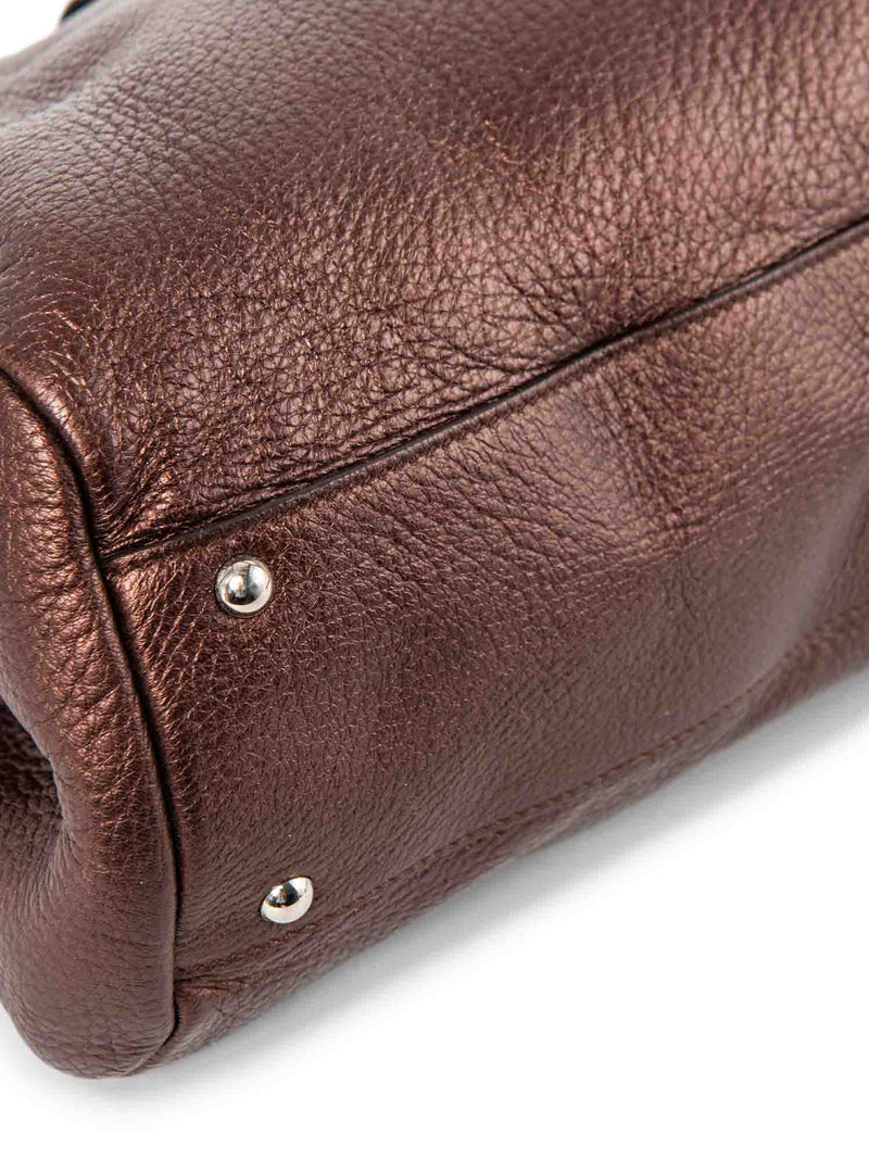Salvatore Ferragamo Leather Ganchini Top Handle Bag Shiny Burgundy-designer resale