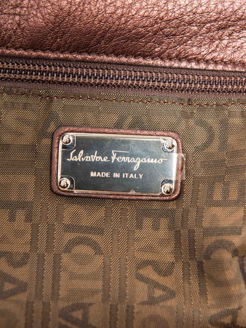 Salvatore Ferragamo Leather Ganchini Top Handle Bag Shiny Burgundy-designer resale
