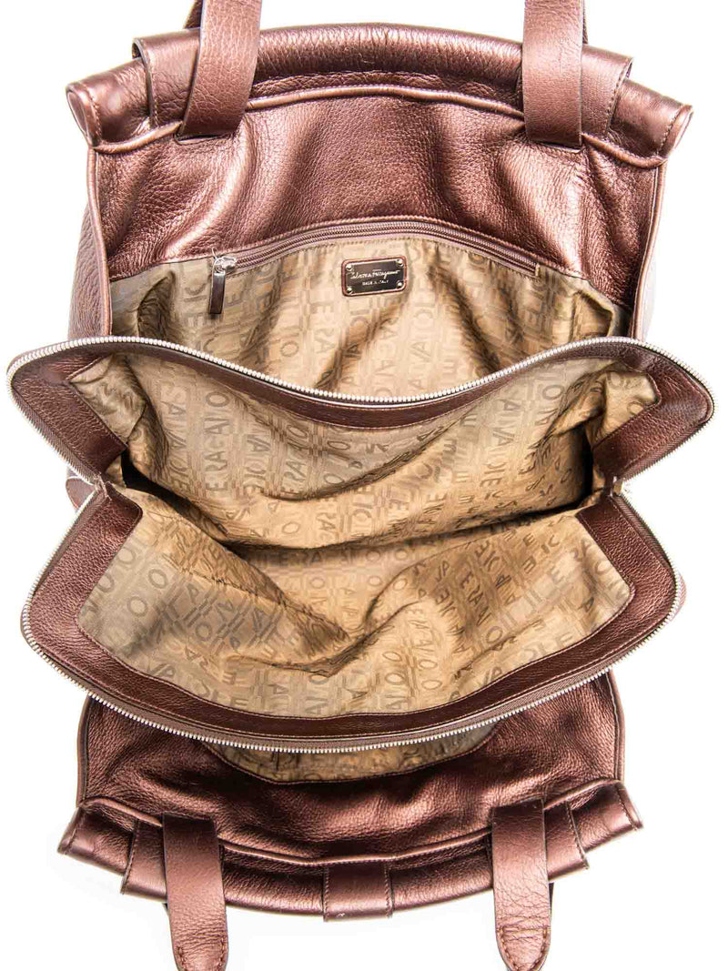 Salvatore Ferragamo Leather Ganchini Top Handle Bag Shiny Burgundy-designer resale