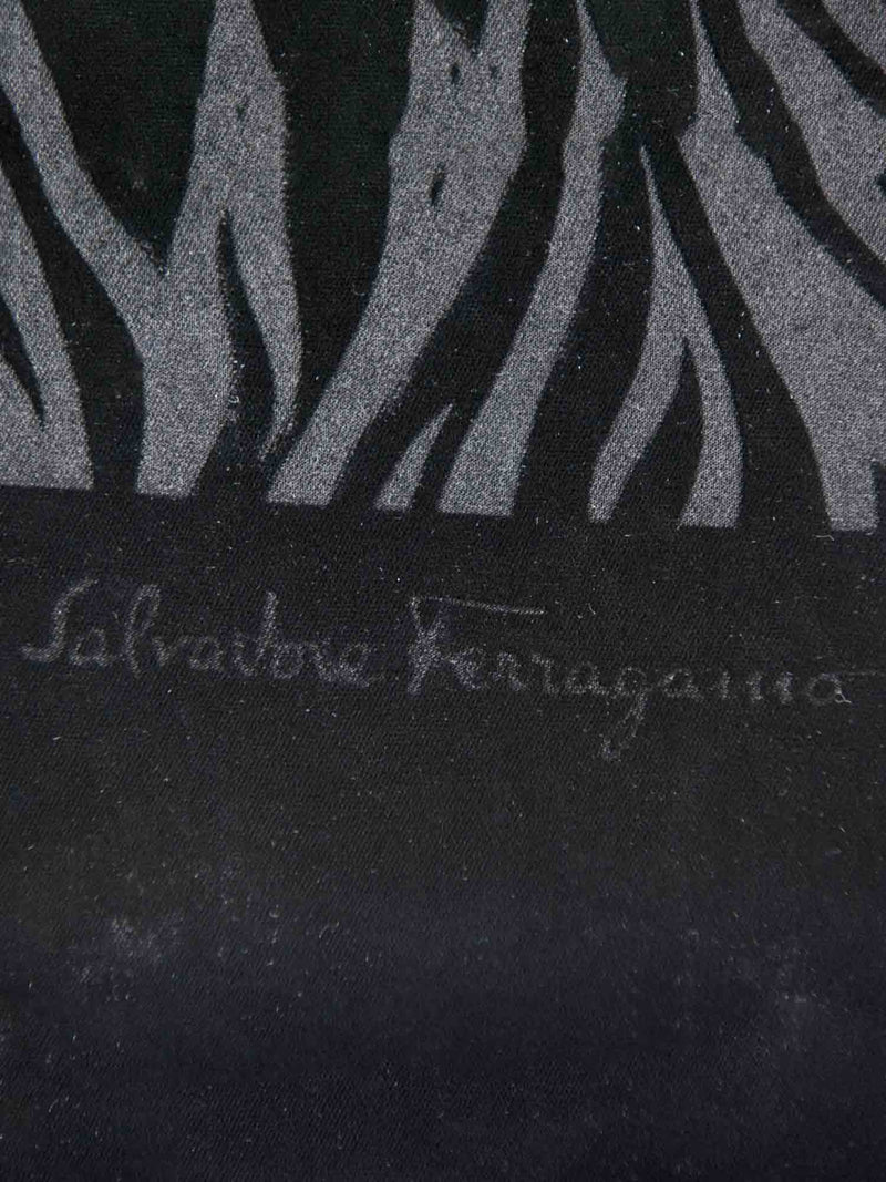 Salvatore Ferragamo Logo Velvet Zebra Print Scarf Black-designer resale