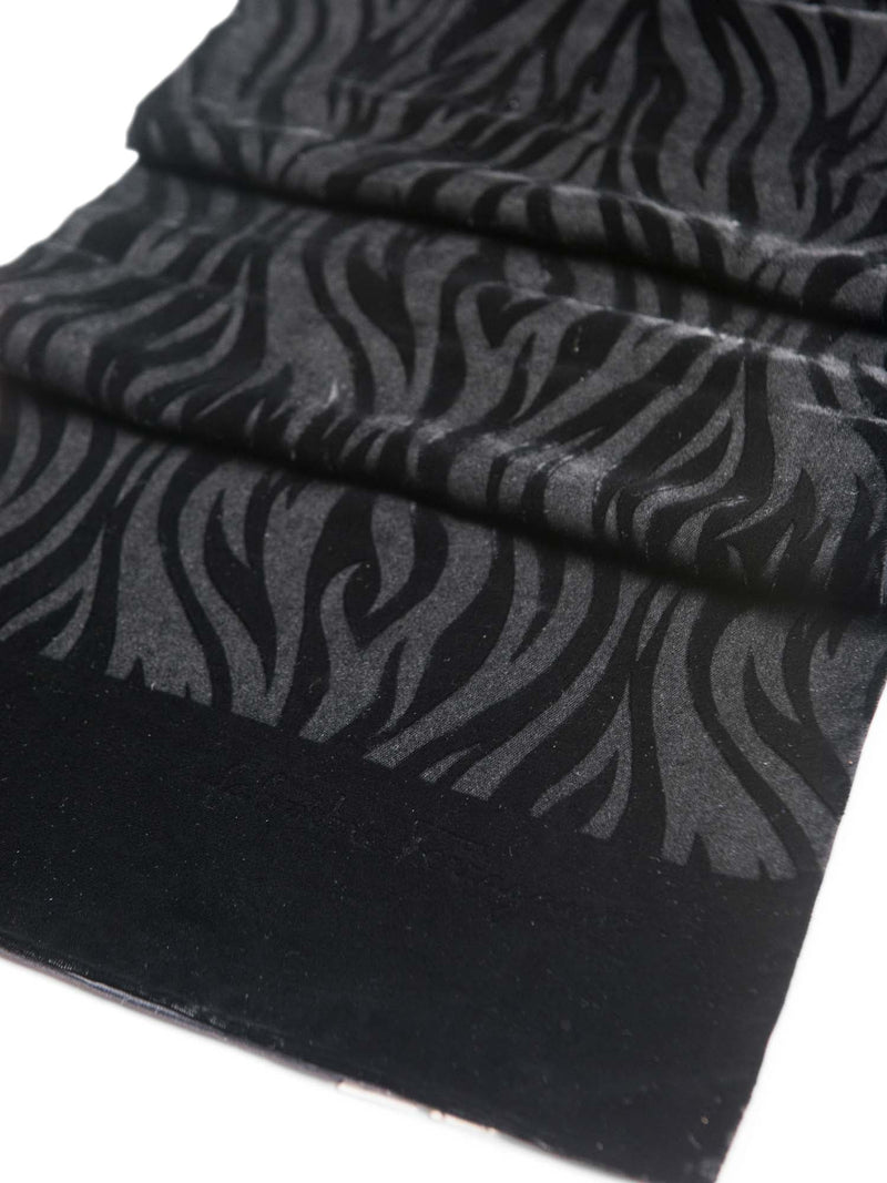 Salvatore Ferragamo Logo Velvet Zebra Print Scarf Black-designer resale