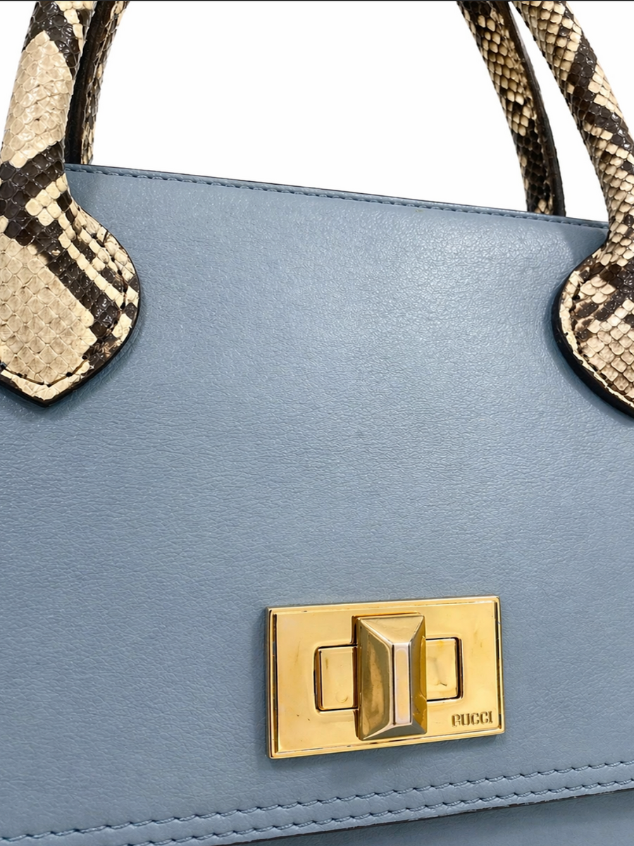 Emilio Pucci Leather Genuine Snakeskin Top Handle Bag Blue
