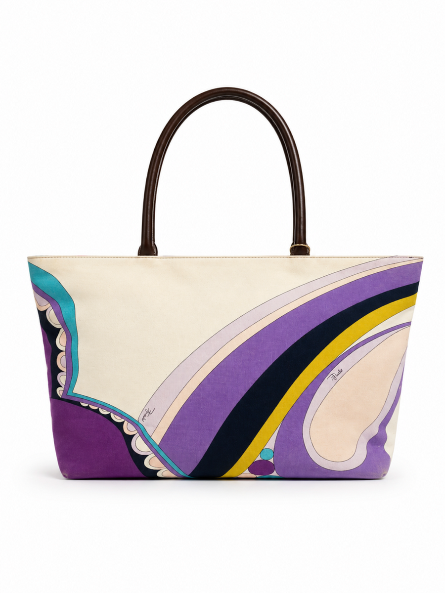 Emilio Pucci Signed Canvas Shopper Bag Multicolor